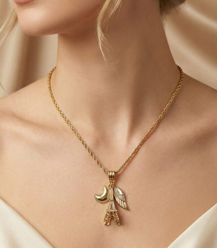 Moon Wings Gold Charm Necklace