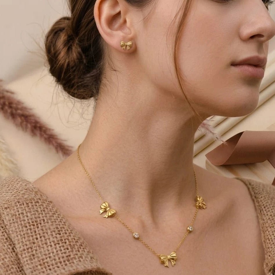 Bella Crystal Bow Necklace & Stud Earring Set