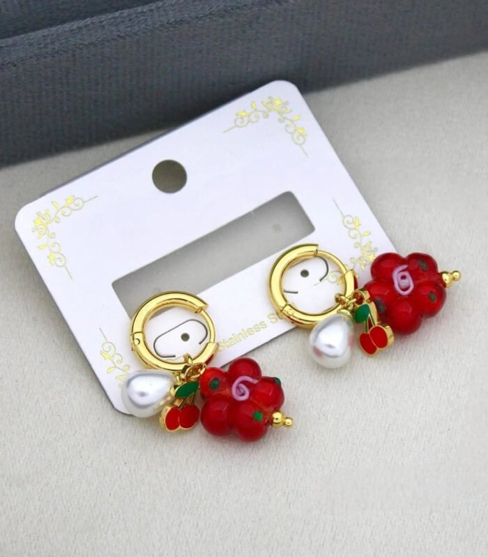 Cherry Bloom Charm Hoop Earrings