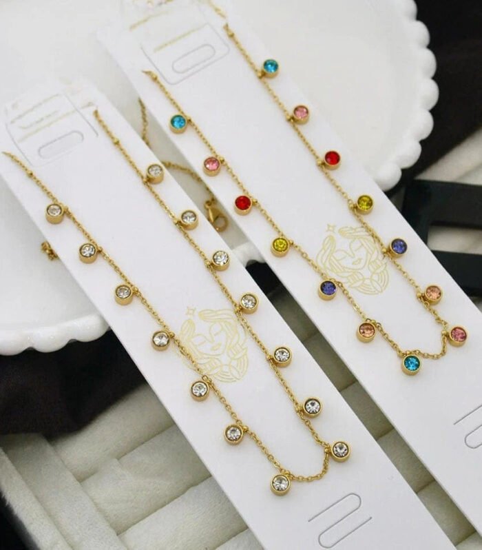 Multicolor Gold Bezel Chain Tanmaniya Necklaces