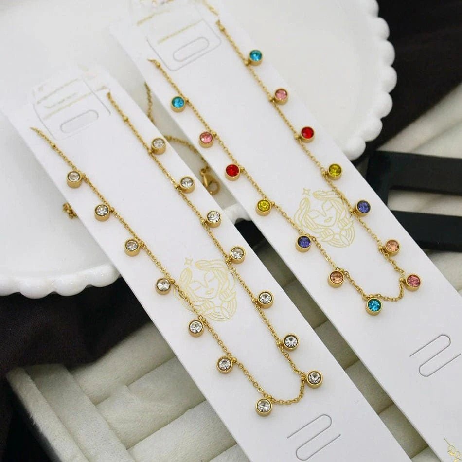 Multicolor Gold Bezel Chain Tanmaniya Necklaces
