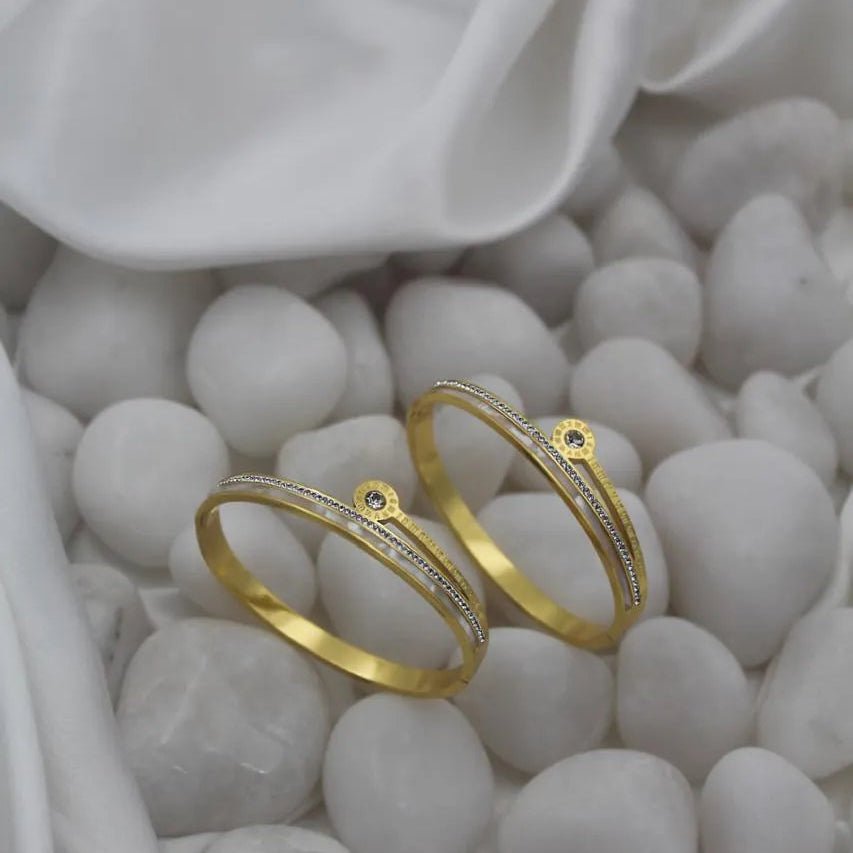 Gold kada with Diamond Line Accents