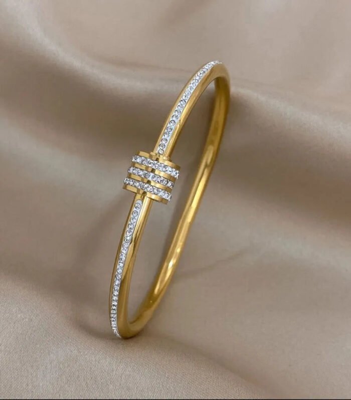 Elegant Gold/Rose Gold-Plated Zircon Kada Bracelet – Timeless & Luxurious