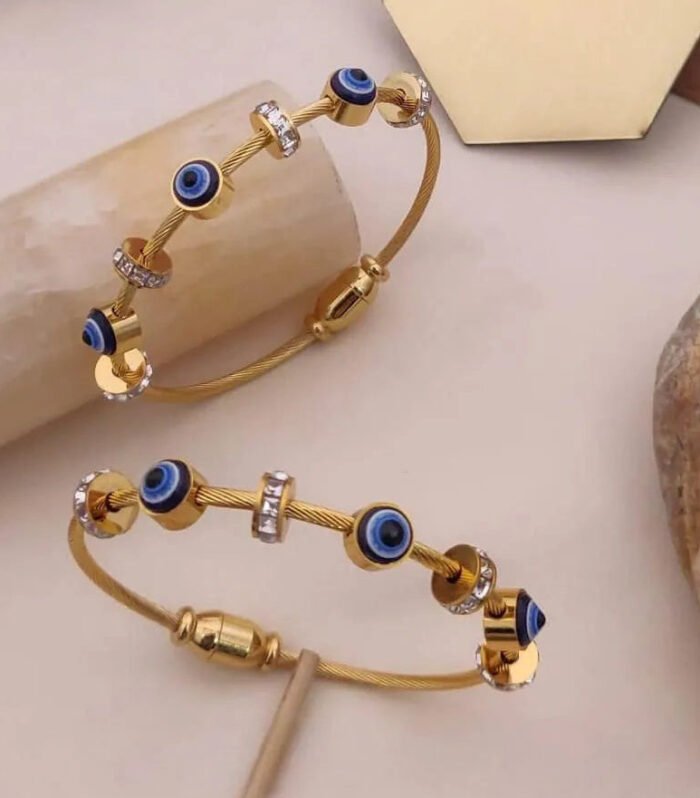 Gold & Sapphire Evil Eye Charm Kada