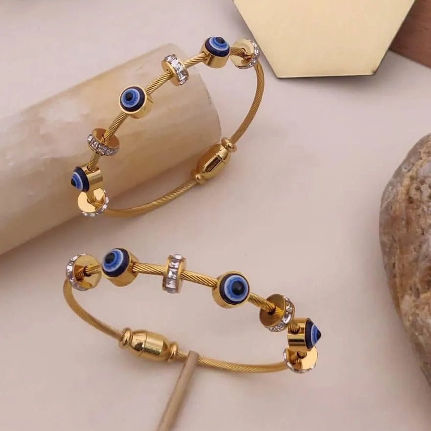 Gold & Sapphire Evil Eye Charm Kada