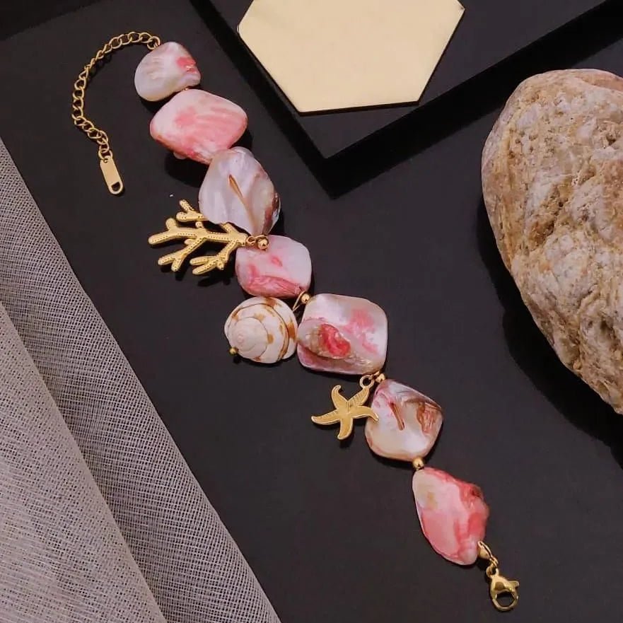 Seashell Coral Gold Chain Bracelet
