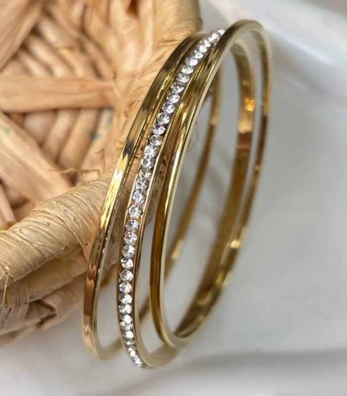 Crystal Line Gold Bangles (3SET)