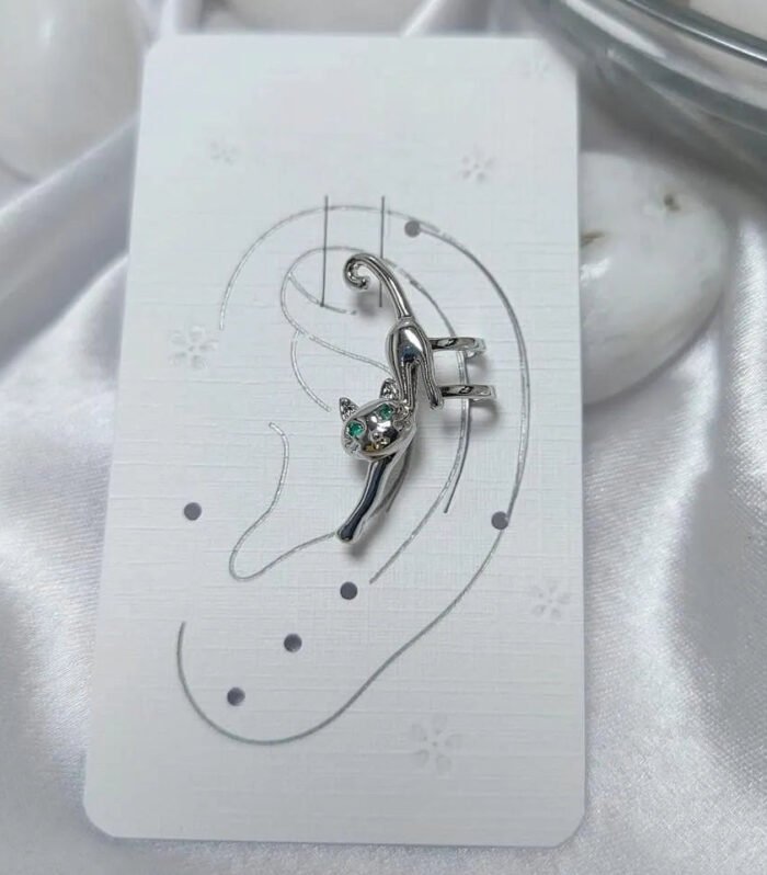 Curved Gemstone Accent Earring - Silver