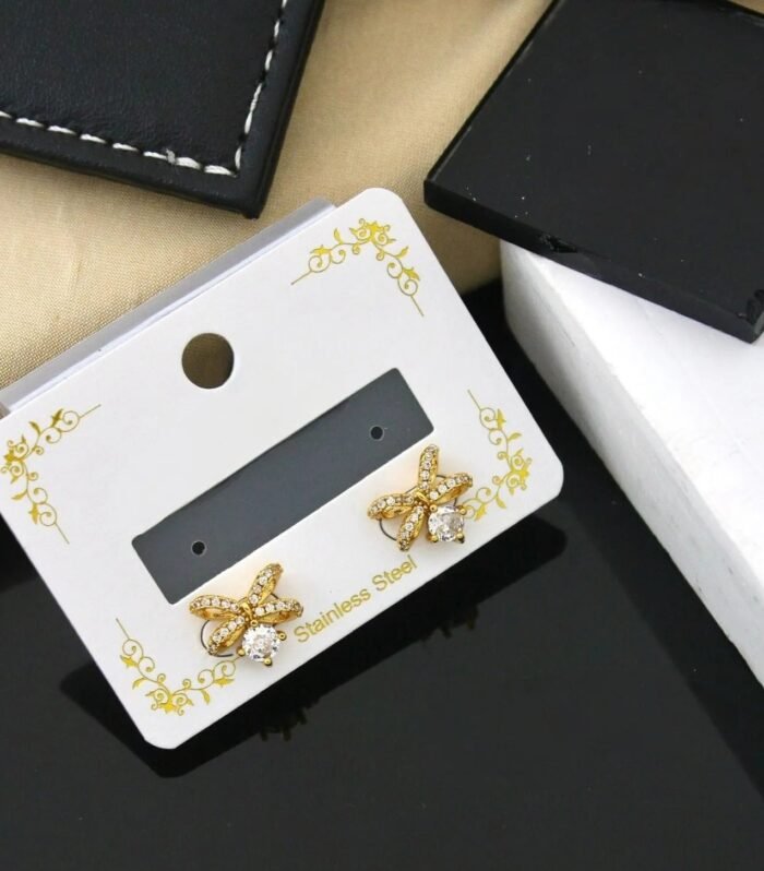 Golden Crystal Ribbon Stud Earrings