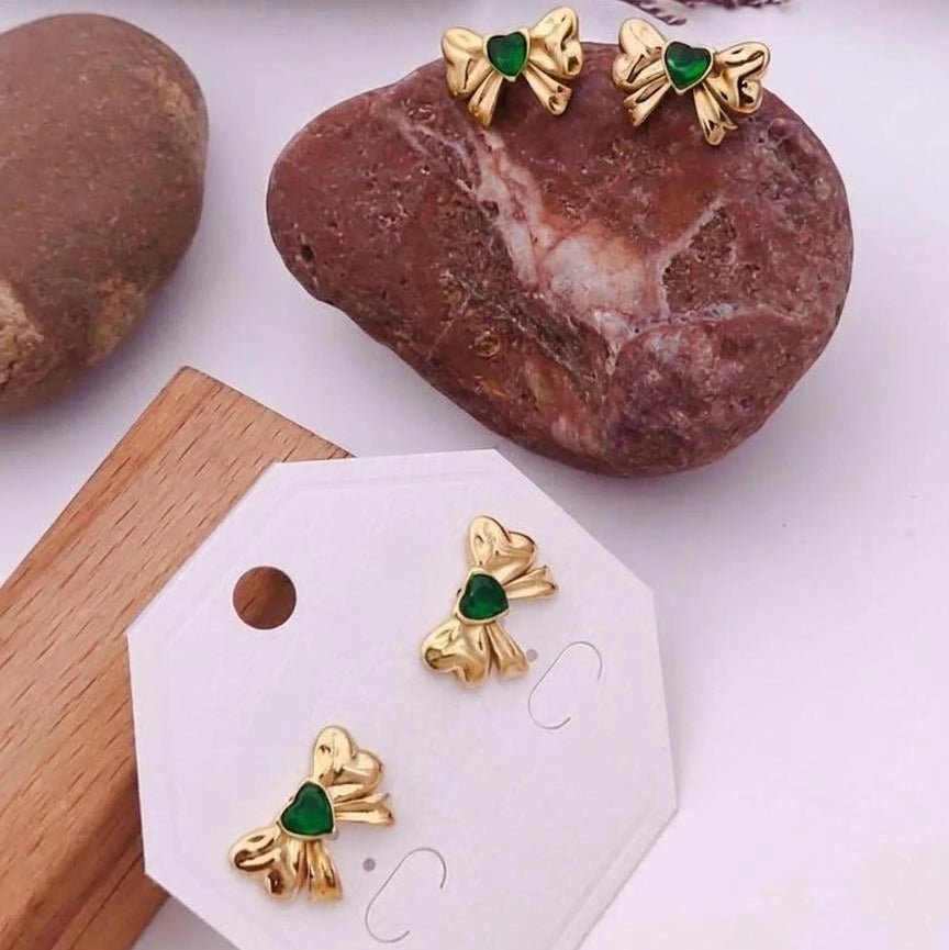 Emerald Bow Charm Earrings