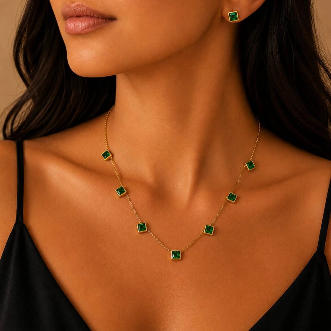 Emerald Luxe Geometric Necklace & Earring Set  Shopify Product Title