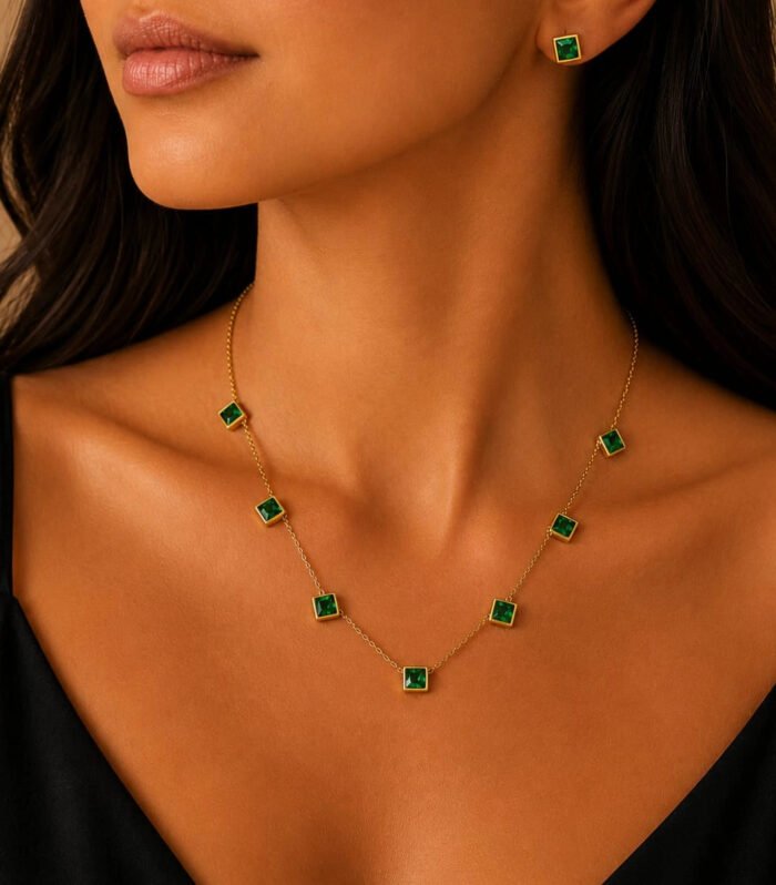 Emerald Luxe Geometric Necklace & Earring Set  Shopify Product Title
