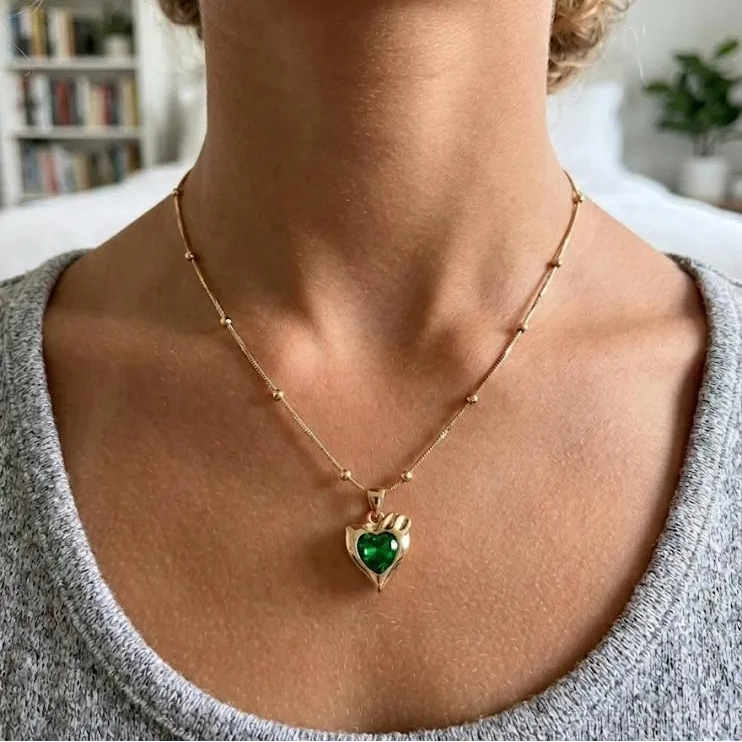 Emerald Heart Charm Necklace
