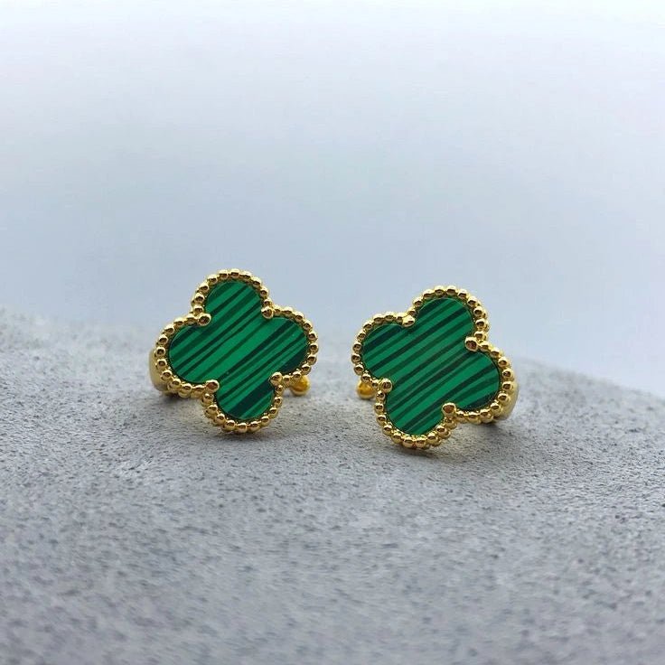 Emerald Stripe Clover Studs
