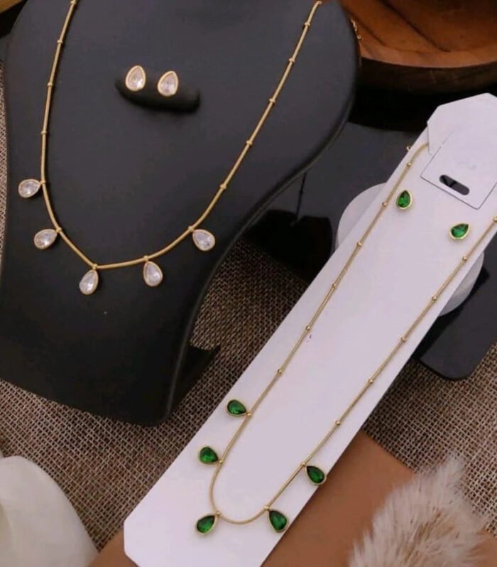 Emerald Dewdrop Elegance Necklace & Earrings Set