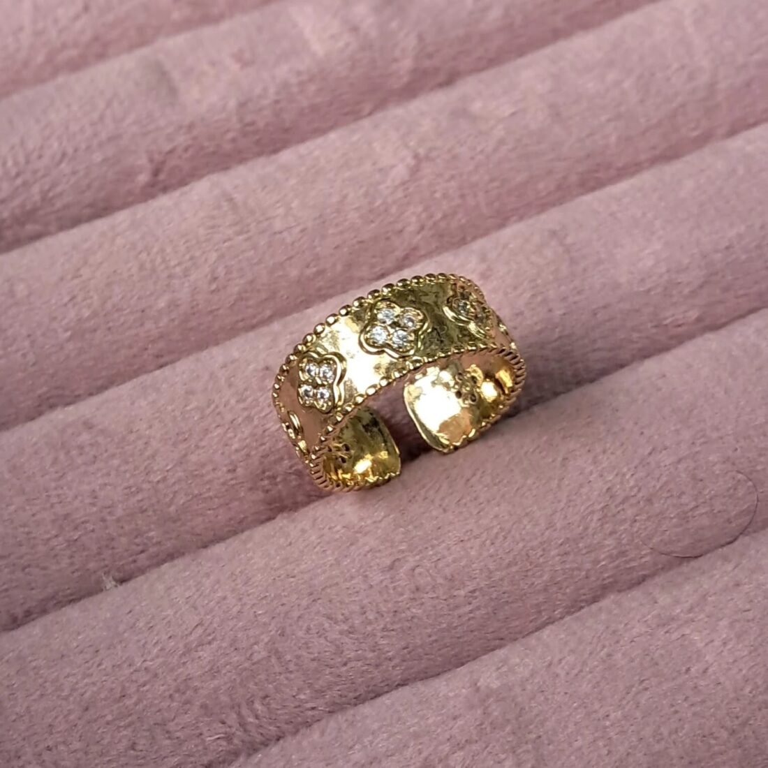Floral Embossed Gold Open Ring