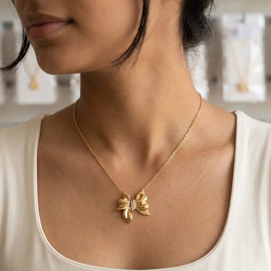 Golden Bow Charm Necklace