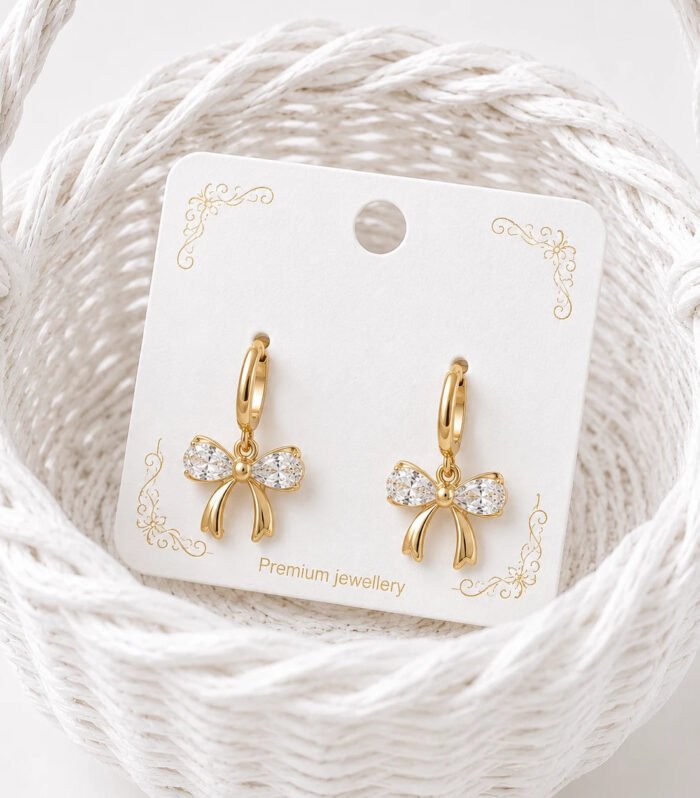 Golden Bow Crystal Drop Earrings