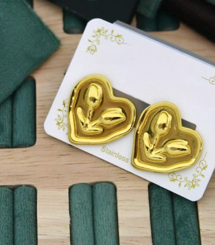 Golden Heart Bloom Stud Earrings
