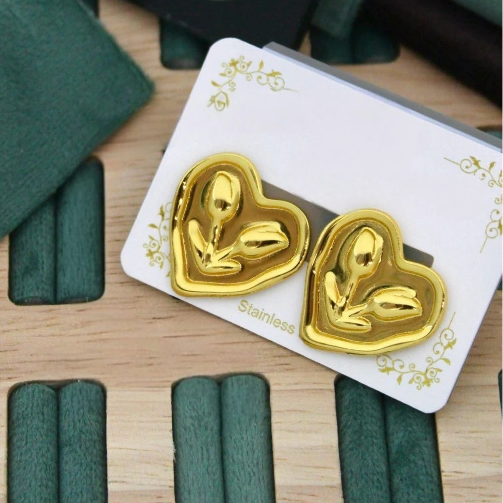 Golden Heart Bloom Stud Earrings