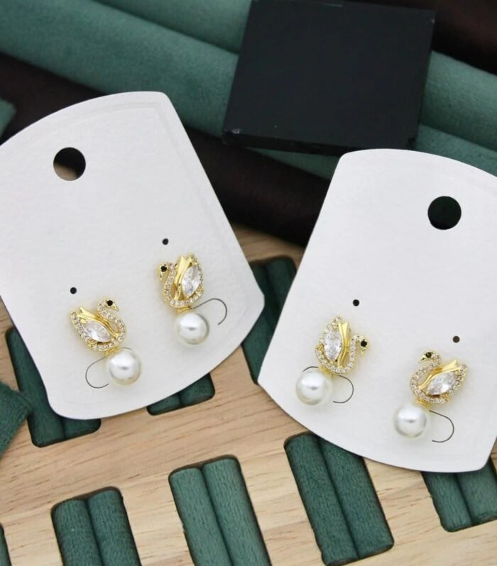 Golden Swan Pearl Drop Earrings