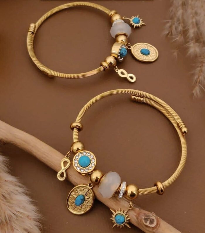 Golden Turquoise Infinity Charm Kada