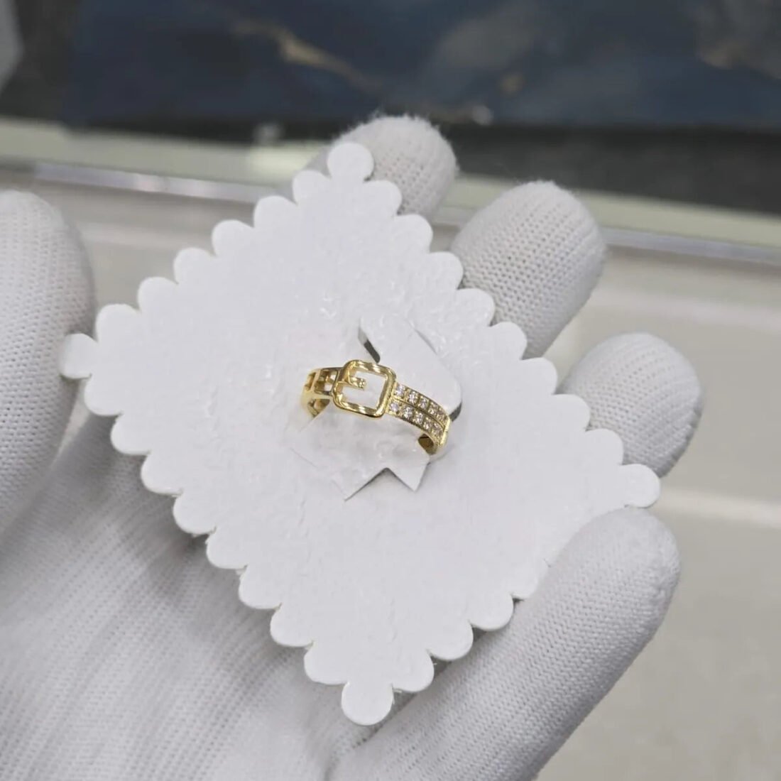 Golden Buckle Crystal Band Ring