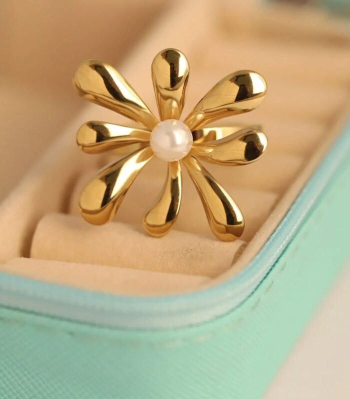 Golden Bloom Pearl Statement Ring