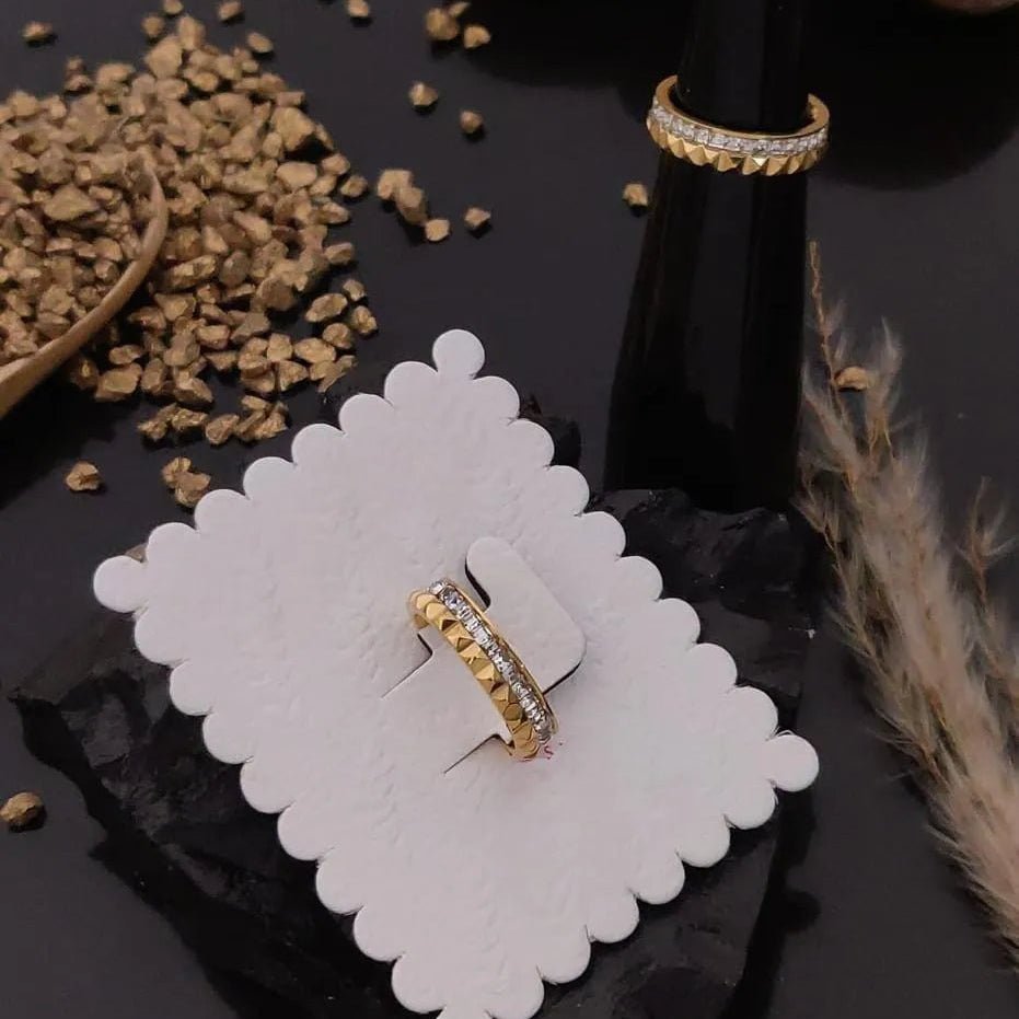 Golden Geometric Crystal Band Ring