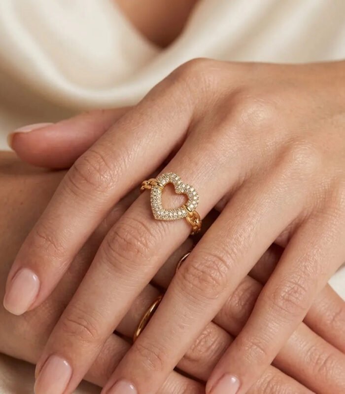 Golden Heart Crystal Link Ring