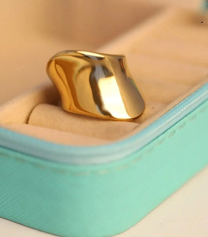 Golden Sculpted Wave Dome Ring