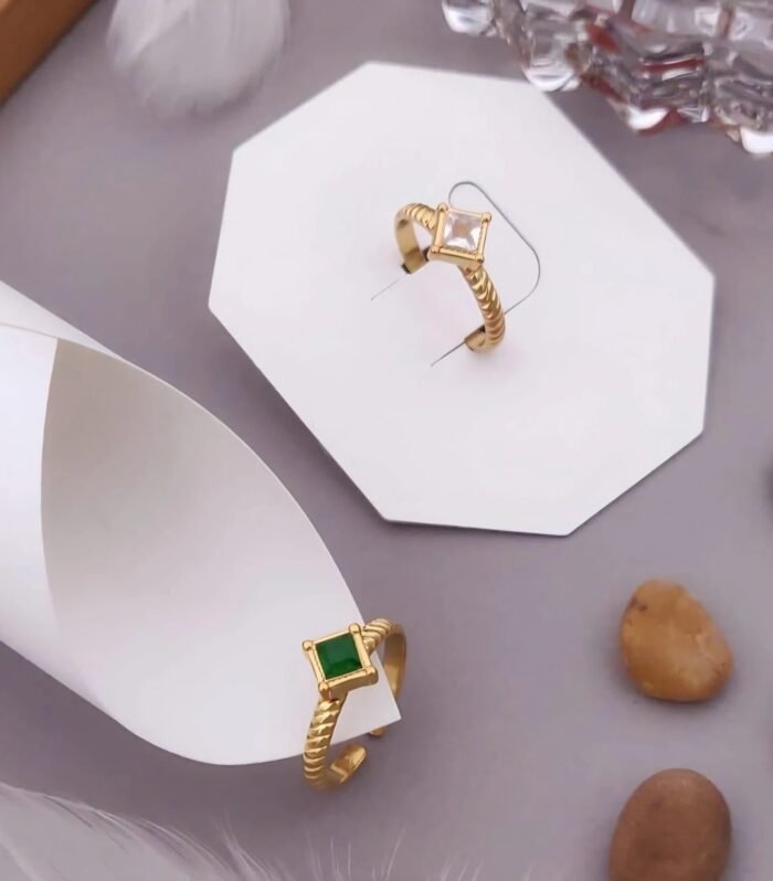 Elyra Duo Square-Stone Adjustable Gold Ring