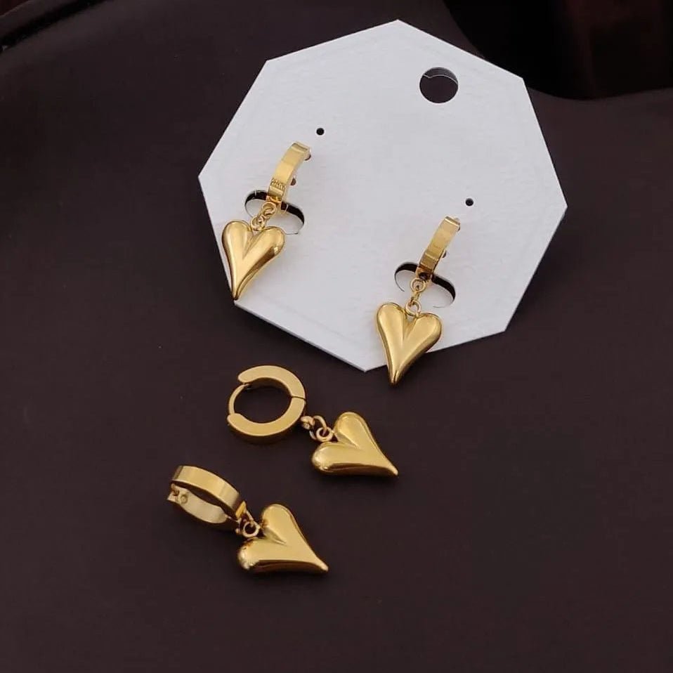 Gold Heart Charm Hoop Earrings