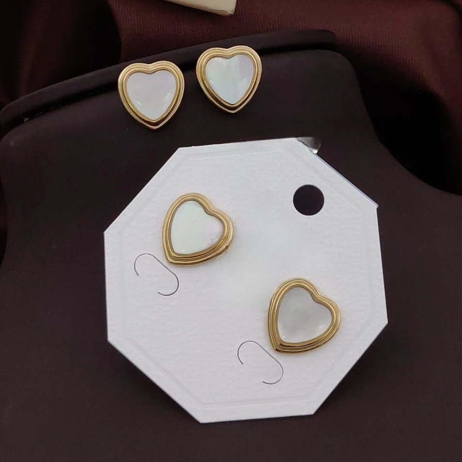Ivory Heart Golden Stud Earrings