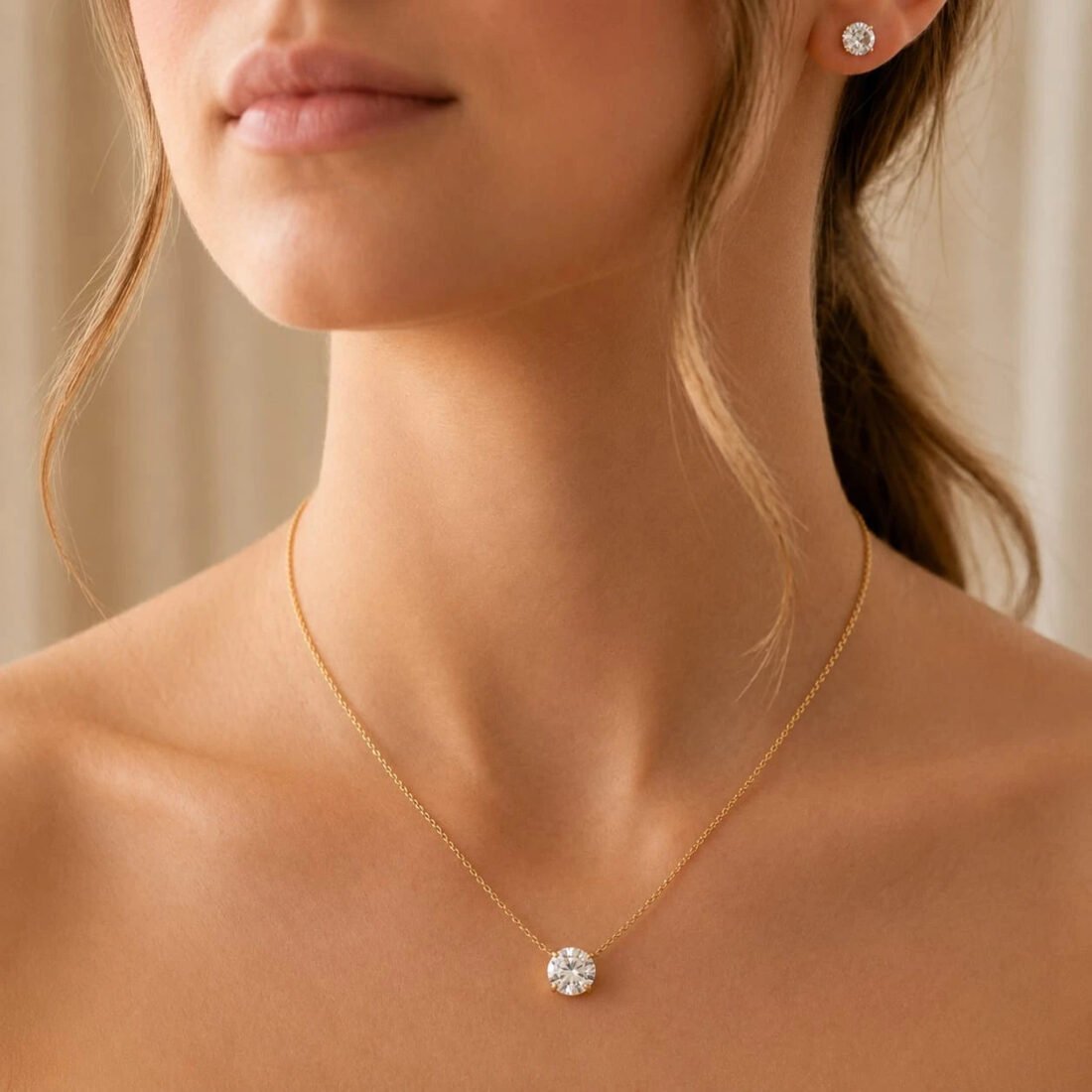 Luna Solitaire Crystal Necklace & Stud Earring Set