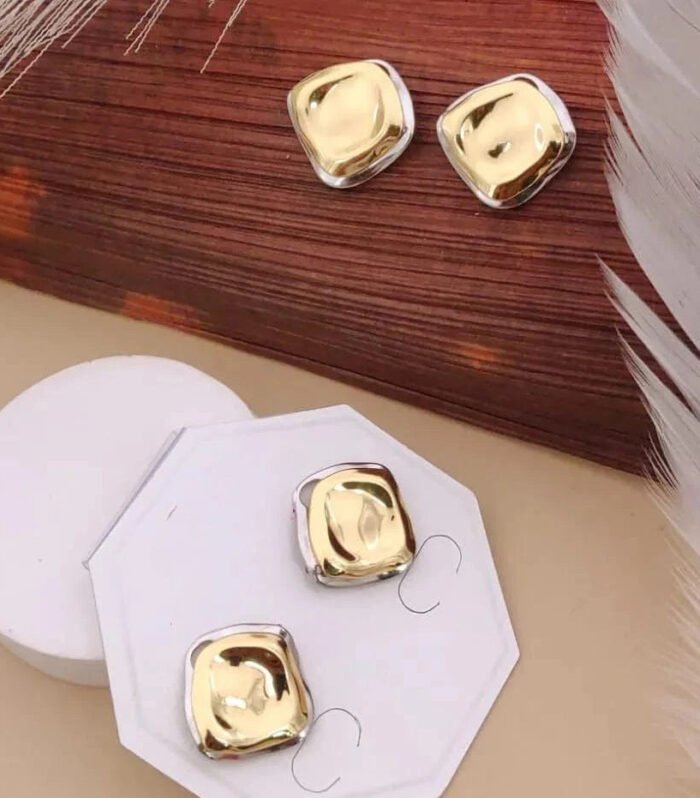 Luxe Dual Tone Square Stud Earrings