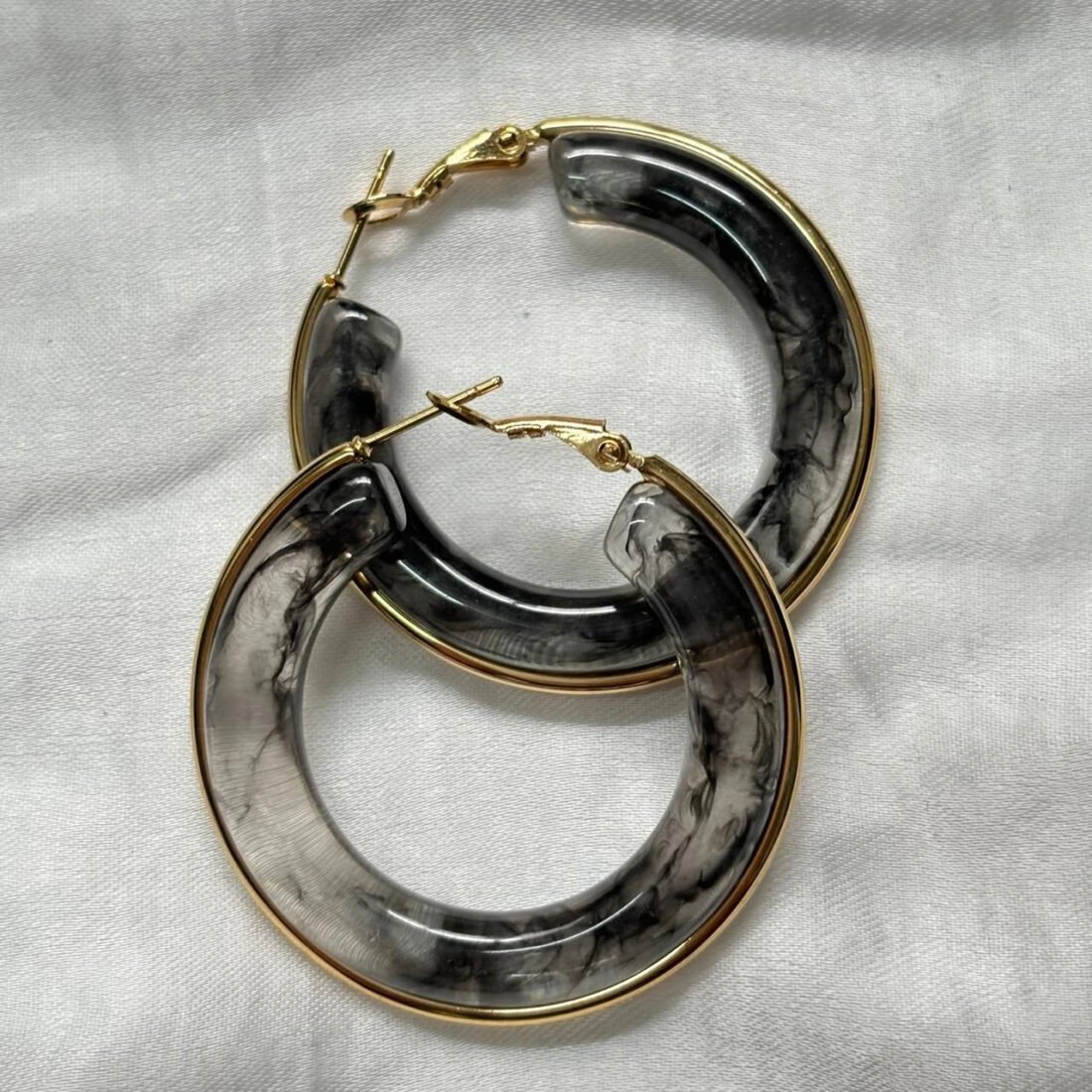 Midnight Marble Hoop Earrings