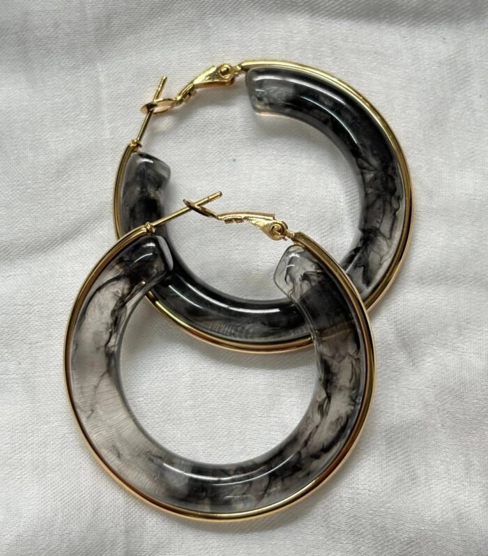 Midnight Marble Hoop Earrings