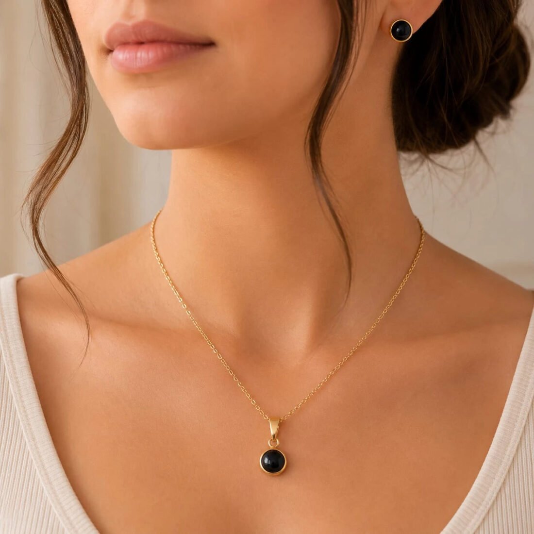 Midnight Onyx Pendant Necklace & Stud Earring Set