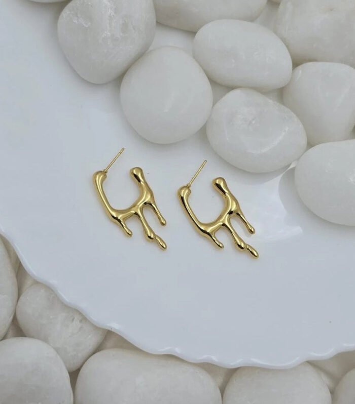 Molten Gold Drip Hoop Earrings