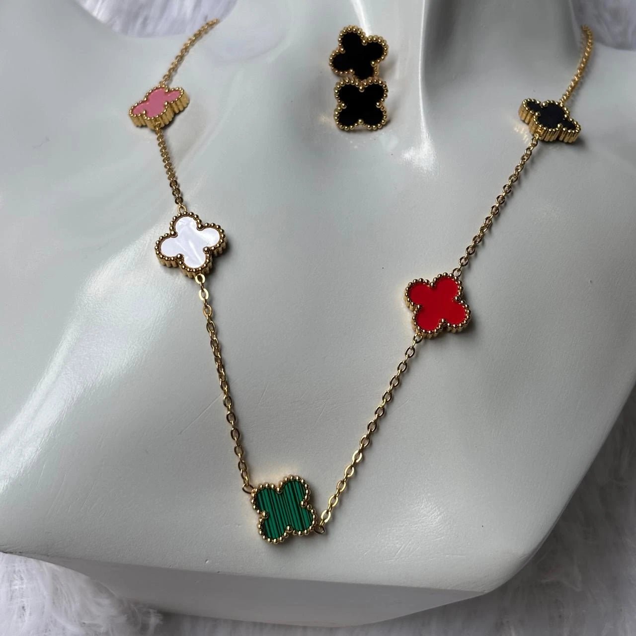 Aurora Multicolor Clover Gold Necklace & Earring Set - Image 2