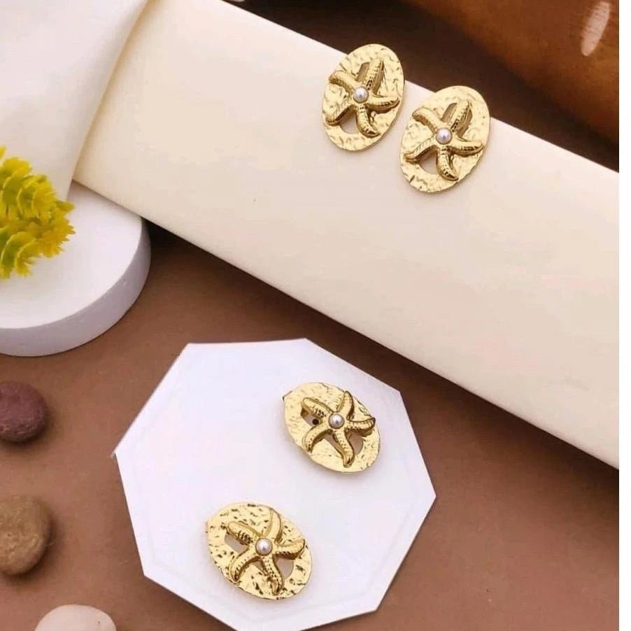 Ocean Starfish Gold Stud Earrings