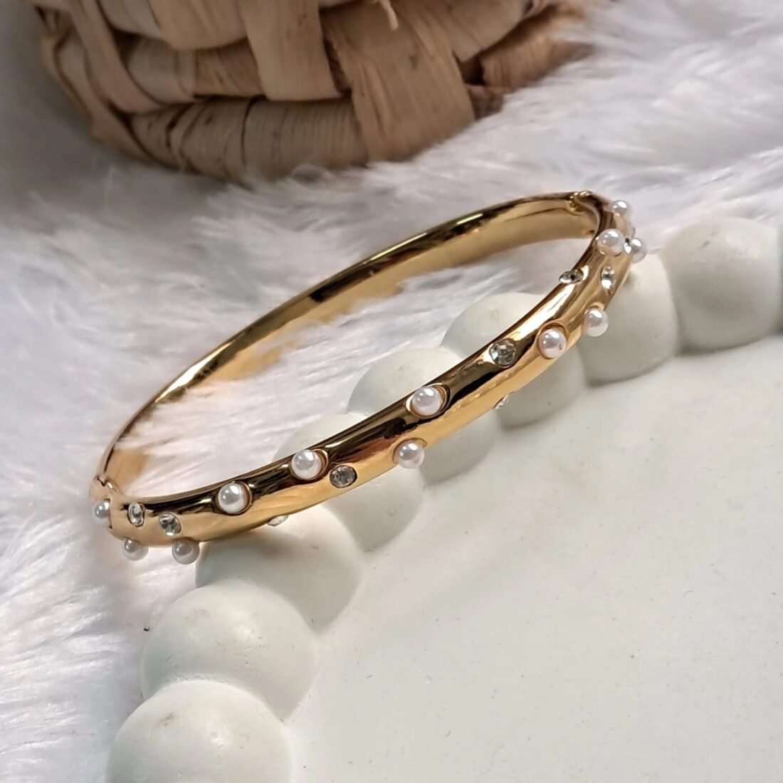 Pearl Crystal Gold Kada