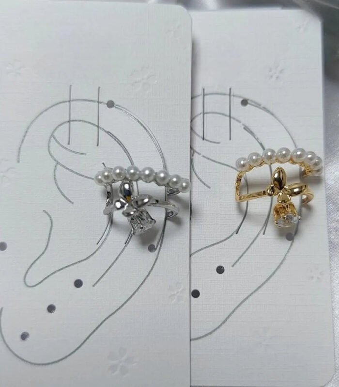 Pearl & Crystal Accent Earrings Silver & Gold