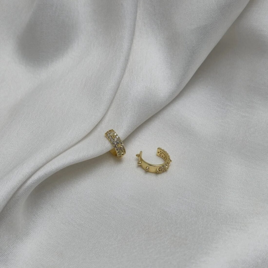 Sparkling Gold Hoop Cuff Earrings