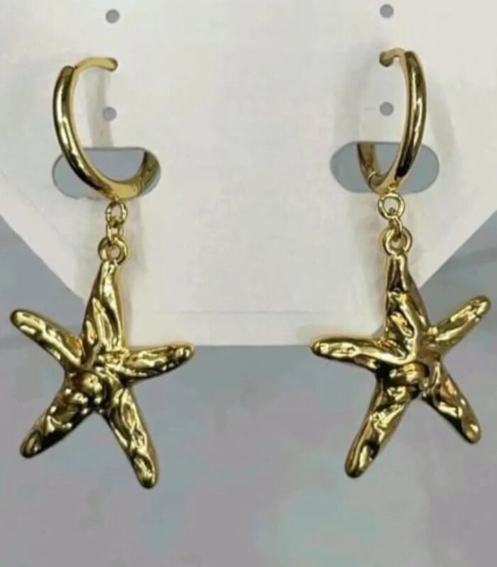 Gold Starfish Drop Hoop Earrings