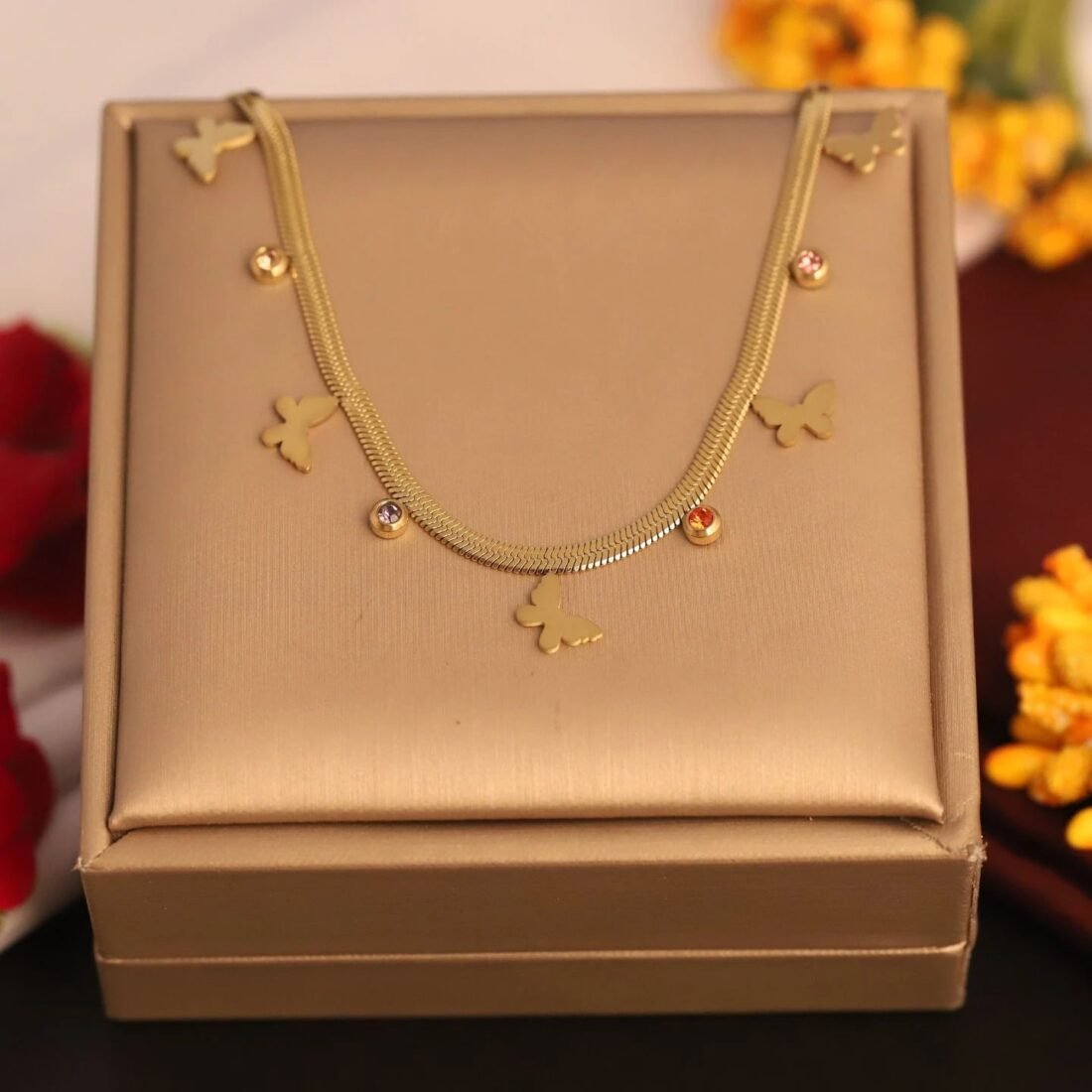 Gold Butterfly Charm Chain Tanmaniya Necklace
