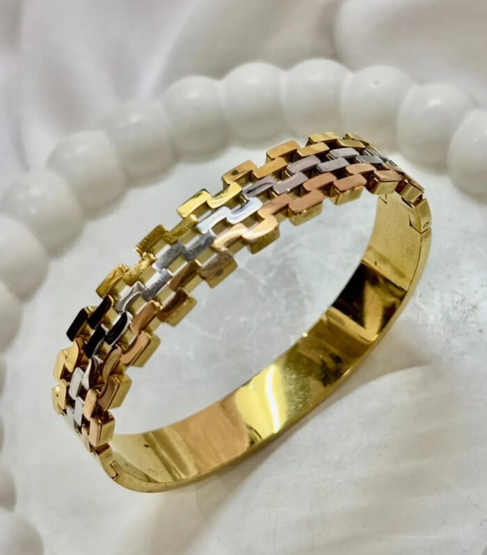 Tri Color Link Gold Kada