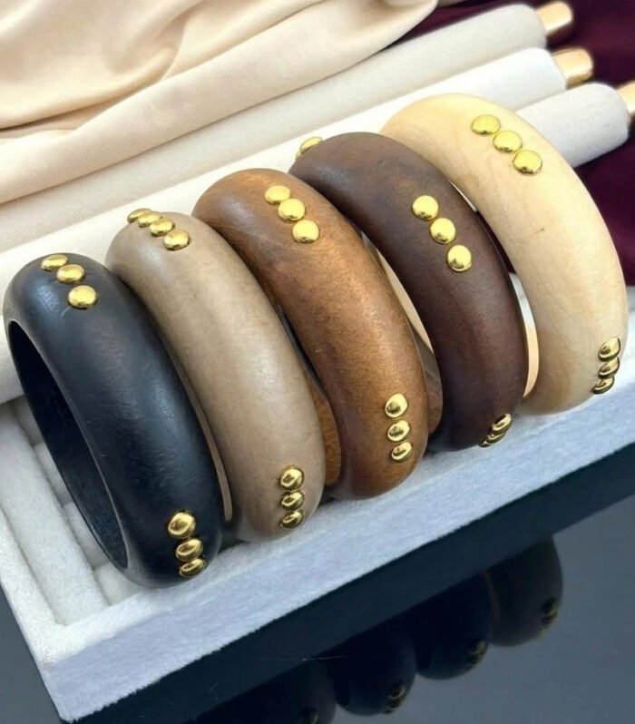 Minimal Gold Stud Wooden Kada
