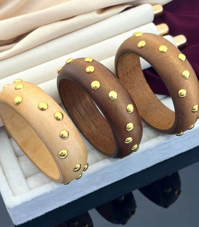 Wooden Kada Studded Gold Accent